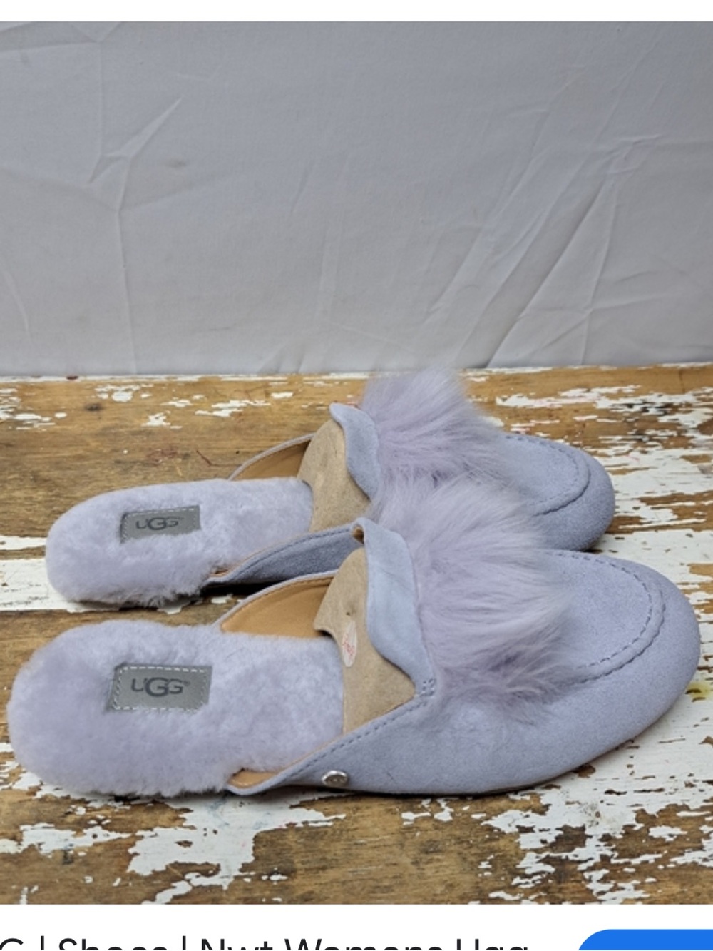 UGG Lavender Suede Fur-Trim Mules